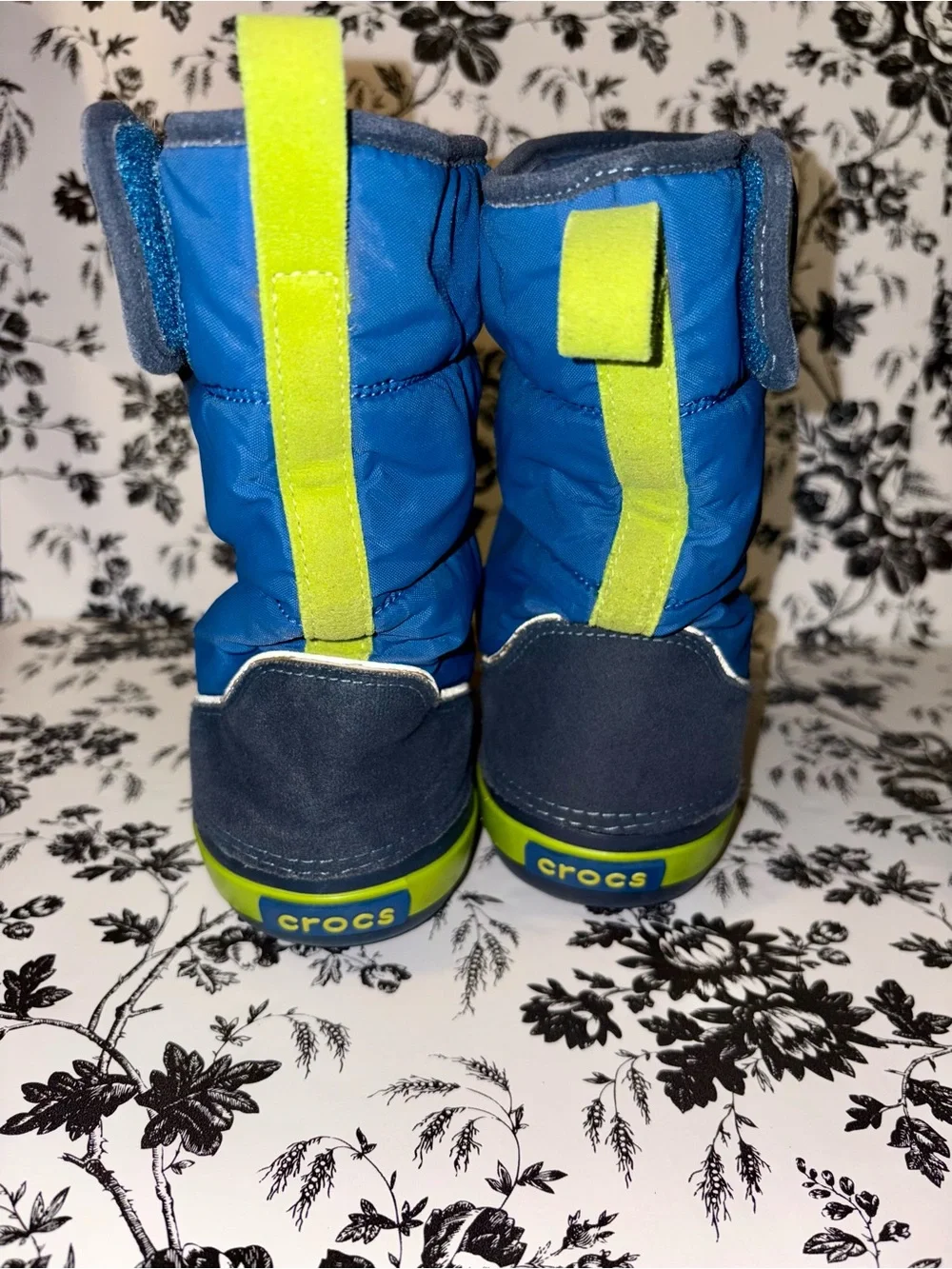 CROCS Kids Navy and Lime Waterproof Snow Boots